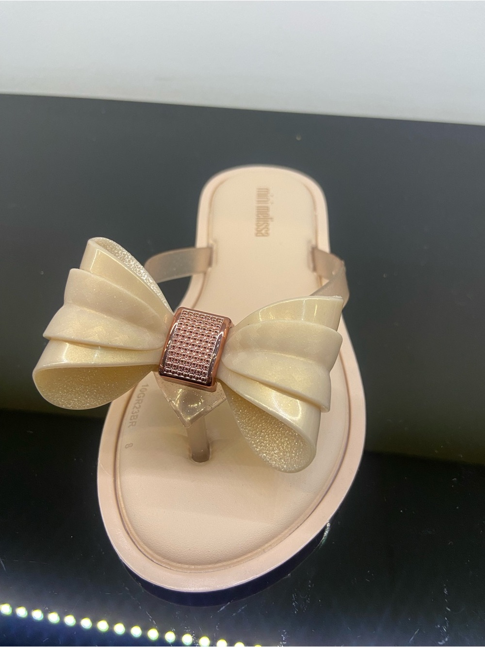 Melissa Women's Pearl Gold Bow Jelly Thong Sandal size 12